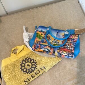 NWT Sukriti Handpainted Genuine Leather Handbag Paris Scene